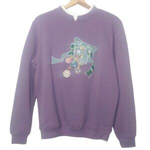 Vintage Christmas Grandma Womens S Sweatshirt Purple Ornaments Bows Pullover